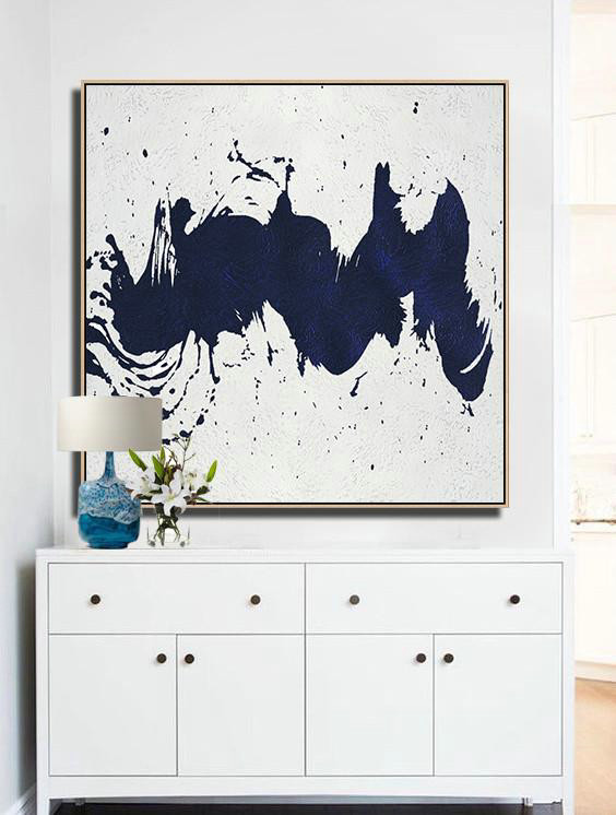 Original Painting Hand Made Large Abstract Art,Hand Painted Navy Minimalist Painting On Canvas,Hand Painted Original Art